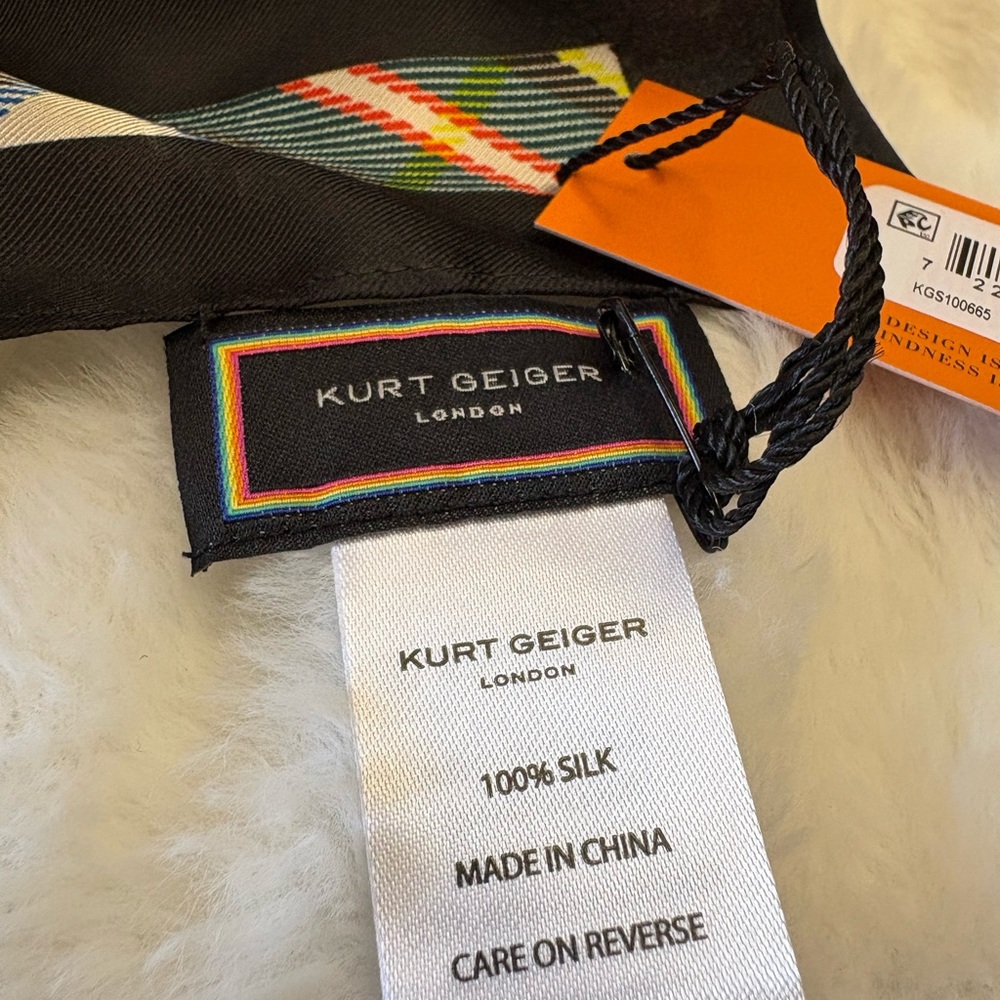 Kurt Geiger Black and Multicolor Plaid Pocket Square - Picture 3 of 4